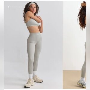 Bo + tee workout set flexi rib leggings in gray & wide strap sports bra